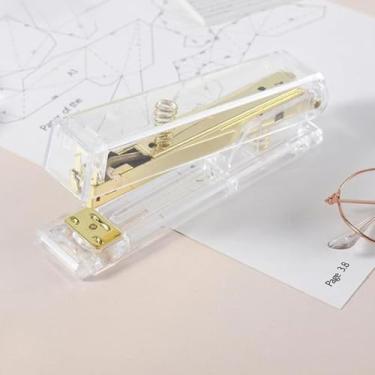 Imagem de Grampeador transparente, grampeador com revestimento transparente para casa, escritório, papelada, ouro rosa