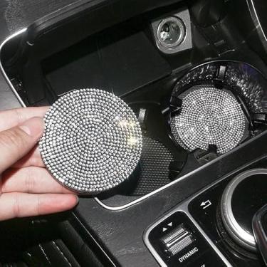 Imagem de 2 peças de porta-copos de carro com strass completo - Tapete de borracha macia de PVC de 6 cm antiderrapante à prova de choque, ajuste universal na maioria dos carros - presente para mulheres amigas