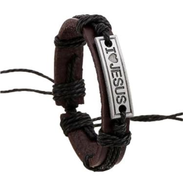 Imagem de Pulseira religiosa vintage católica cristã liga I Love JESUS