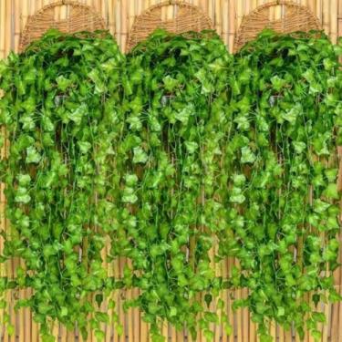 Imagem de 2 peças de plantas falsas de folhas de hera artificiais, casa, jardim, decoração de casamento, exterior, arco faça você mesmo, acessório de vime (folha de hera)