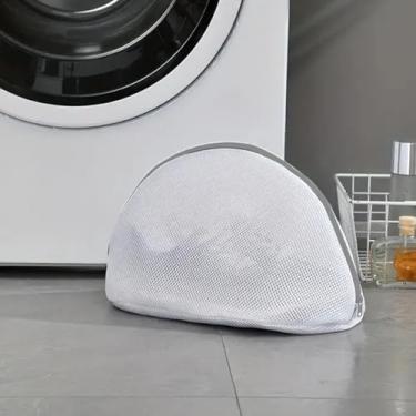 Imagem de Bolsa para máquina de lavar sapatos, bolsa de roupa de malha com zíper, rede de sapatos de lavagem branca reutilizável, zíper cinza - M