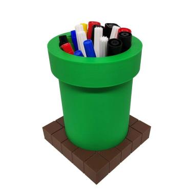 Imagem de Porta Objetos Caneta Cano Com Base Tijolinhos 3d Decorativo Mario Geek Gamer