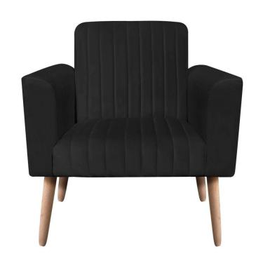 Imagem de Poltrona Viena Gomada Suede Preto Pés Palito Natural D'rossi