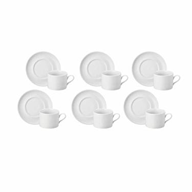 Imagem de Estojo com 6 Xícaras de de Chá com Pires. Modelo Redondo Brasília. Branca. Fabricado pela Porcelana Schmidt.