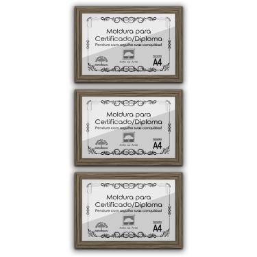 Imagem de Kit 3 Certificados Diplomas A4 Com Tela De Acetato E Mdf Titulos Moldura Madeira