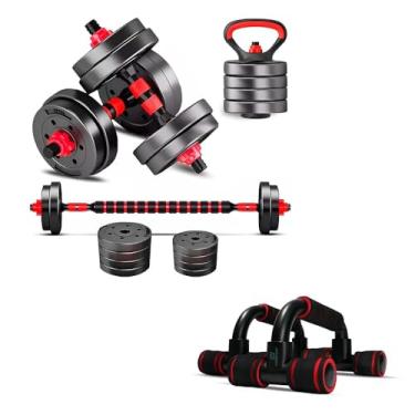 Imagem de Kit Treino Anilhas Barras Halteres Kettlebell E Apoio Flexão