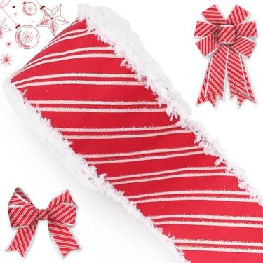 Imagem de Blinket Fita listrada vermelha de Natal com bordas fofas, 6 cm x 25 metros, fita vermelha e branca com fio para árvore de Natal, embrulho de presente, grinaldas e decoração de casa de férias