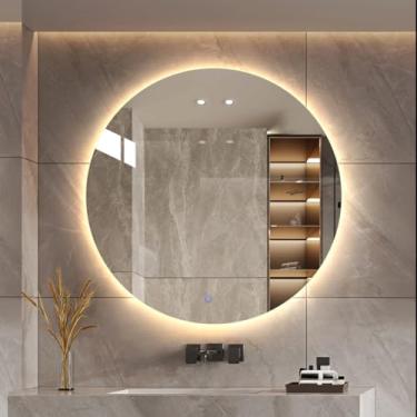 Imagem de Espelho Redondo Lopazzi 50x50cm com LED Touch – Iluminação Moderna e Decorativa para Banheiro, Quarto e Penteadeira