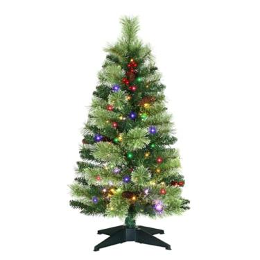 Imagem de JOYHALO Árvore de Natal pequena de 1,8 m, miniárvore de mesa pré-iluminada com LED branco ou multicolorido, árvore de Natal artificial com 150 ramos de PVC, alimentada por bateria de 8 funções para
