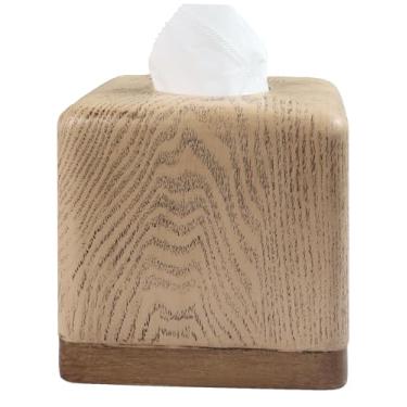 Imagem de Hymmah Caixa de lenços quadrada de madeira, suporte de tecido, dispensador de caixa de lenços de design exclusivo para bancadas de banheiro também ótimo para quartos e salas de estar