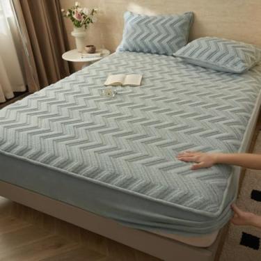 Imagem de Capa de colchão de veludo de leite de luxo para todas as estações, lençol com elástico extra macio, cores sólidas, protetor antiderrapante à prova de poeira com bordas elásticas, azul (180 x 200 cm)