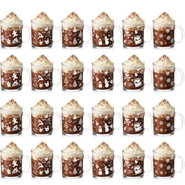 Imagem de Baderke 24 peças de canecas de café de vidro de Natal com alça 473 ml conjunto de canecas de vidro de Natal de inverno boneco de neve floco de neve xícara de café árvore de natal copo de Papai Noel