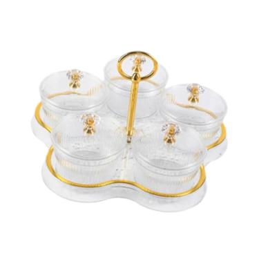 Imagem de IEUDNS Bandeja para Servir Frutas Secas, Doces E Nozes com Alça, Prática E com Tampa, com Divisórias, Ideal para Festas, Casamentos E Uso Doméstico, Grades transparentes de 5 elementos