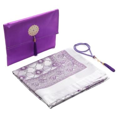 Imagem de Tapete de oração muçulmana e miçangas com bolsa portátil, presentes muçulmanos para mulheres e homens, Janamaz, Sajadah, conjunto de presentes islâmicos, tapete macio, sajadá turca para Ramadã, Eid