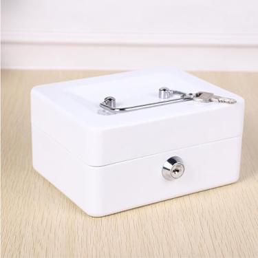 Imagem de Generic Caixa de Armazenamento de Ferramentas de Metal, Caixa de Documentos de Metal Com Alça Em Formato Cubóide, Multi Grades para Uso Em Carro para Dinheiro (Branco)