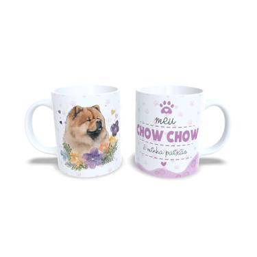 Imagem de Caneca de Cerâmica Yorkshire Terrier, Design Artístico com Flores e Corações, Branca, 325ml, Presente para Amantes de Pets (13186)