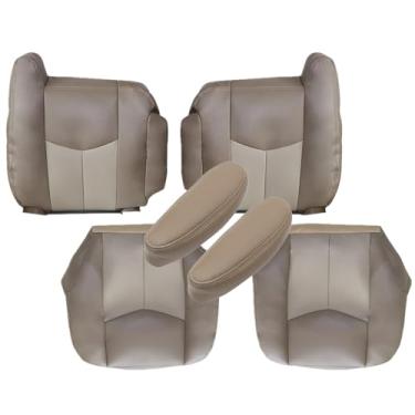 Imagem de Priprilod Capa de assento inferior para motorista e passageiro de bronze neutro médio e encosto inclinado e apoio de braço compatível com GMC Yukon Denali 2003 2004 2005 2006