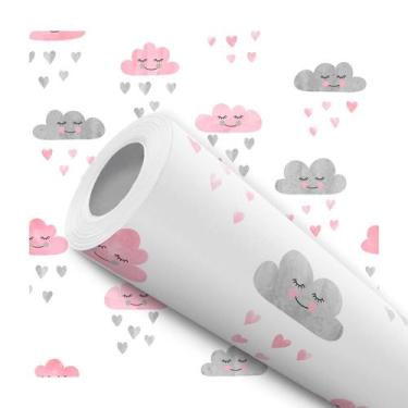 Imagem de Papel De Parede Vinílico Nuvem Rosa e Cinza Infantil Quarto 1m - DELIQ