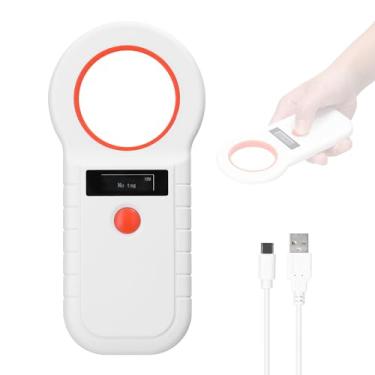 Imagem de Leitor de Microchip Portátil Sem Fio para Animais Domésticos Scanner Recarregável Tags com Display OLED Suporta EMID FDX-B ISO11784 85 Armazenamento 128 Dados Gerenciamento Identificação Elevage e Sel