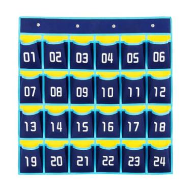 Imagem de Bolso para celular numerado para sala de aula - suporte de calculadora para pendurar na parede da escola, organizador com ganchos, 1 peça (24 bolsos)