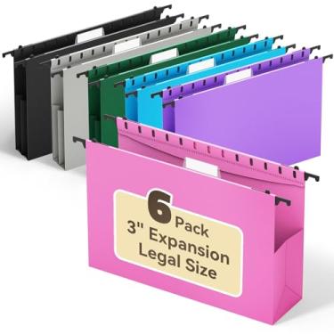 Imagem de Ansook Pastas de arquivo de plástico tamanho ofício, pasta de arquivo expansível reforçada de 7,6 cm com abas de 1/5, pacote com 6 pastas de armário de arquivo resistentes, pasta suspensa sanfonada de