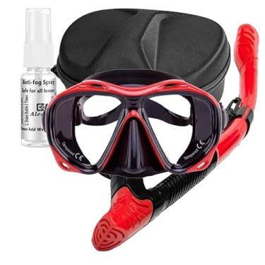 Imagem de +2.0 to +5.0 Hyperopia Diving Mask Farsighted with Tempered Glass Lenses, Gear for Men Women (Red +4.0 with Snorkel)