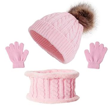 Imagem de Chapéu Lenço Gs Conjunto de Malha Quente Chapéu Luvas Aquecedor de Pescoço Para Meni Meninas