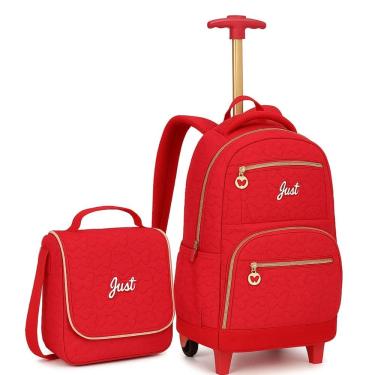 Imagem de Kit Mochila Juvenil com Rodinhas e Alça Reforçada + Lancheira Escolar Feminina Matelasse - Borboletas - Just