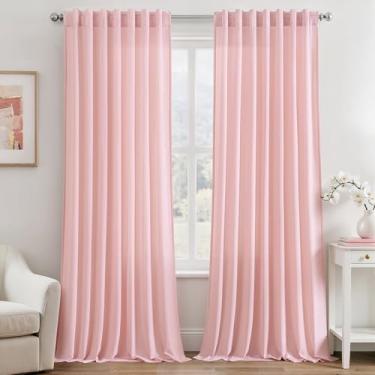 Imagem de EMEMA Cortinas transparentes de privacidade rosa 213 cm de comprimento, conjunto de 2 painéis, cortinas semitransparentes para quarto, sala de estar, cortinas de janela que deixam a luz entrar, 132 x