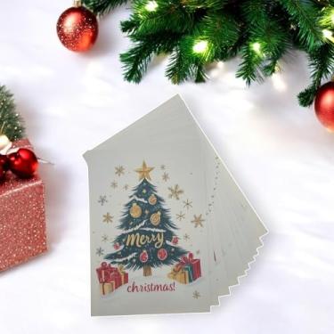 Imagem de 10 peças de cartão comemorativo de Natal grande estrela árvore de Natal com presentes papel bege verde escuro 4,5 x 3,1 polegadas