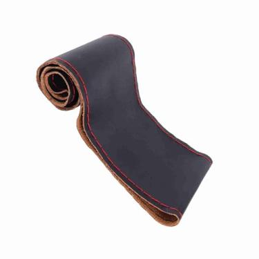 Imagem de Capa de Volante Em Couro de Grão de Pele de Elefante, Faça você Mesmo, Costura Com Agulhas, Acessório Interior de Carro para Veículos Universais (Preto Vermelho)