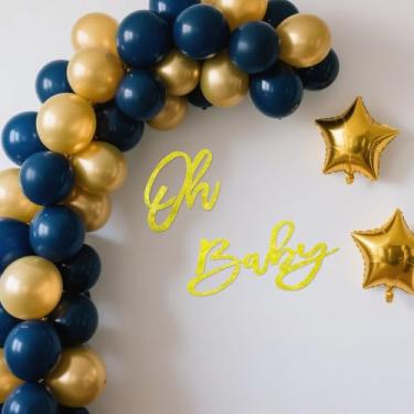 Imagem de Placa Oh Baby para pano de fundo - Sinal de carta reutilizável de espuma com glitter dourado para chá de bebê, menino, menina, revelação de gênero, bandeira, balão, arco, cenário de fotografia