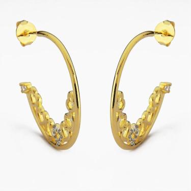Imagem de Brinco De Argola Coração Com Zircônias Folheada A Ouro 18k