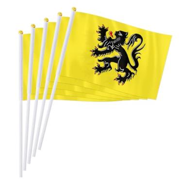 Imagem de PTEROSAUR Bandeira de mão flamenga, 14 x 20 cm, bastão de mão flamengo, pequena bandeira para celebração de festivais e decoração de estantes (pacote com 100)