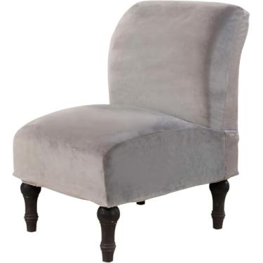 Imagem de Capas de cadeira com detalhes sem braços, de veludo grosso, sem braços, capas de cadeira de alta elasticidade para sala de estar, hotel, lavável na máquina, protetor de móveis com fundo elástico
