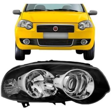 Imagem de Farol Dianteiro Preto com Anel Cromado para Fiat Palio 2009 a 2020 e Siena 2009 a 2012 – Lado Esquerdo (Motorista) – Modelo Bola