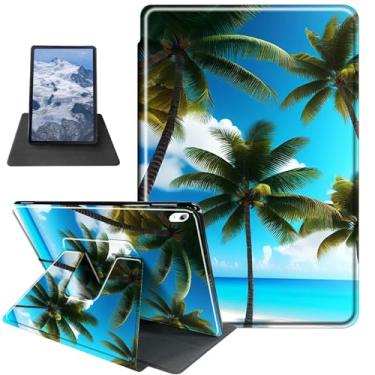 Imagem de Capa para iPad Air 11 polegadas M2 (2024)/iPad Air 6ª/5ª/4ª geração (2024/2022/2020) 10,9 polegadas tema de palmeiras de praia com suporte giratório de 360 graus com hibernar/despertar automático