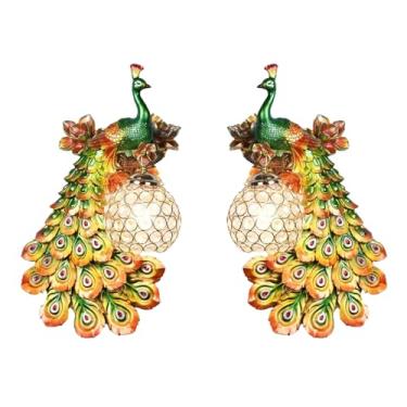 Imagem de Luminária de parede LED American Creative Art Peacock para sala de estar, quarto, escritório, casa de campo, hotel, quarto infantil e corredor (conjunto com 2 unidades)