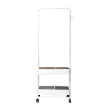 Imagem de Rack de Roupa 3 em 1 com Cesto 2 Andares e Ganchos Lateral Armazenamento Móvel para Sala Estar Quarto Vestir Entrada Solução Indoor