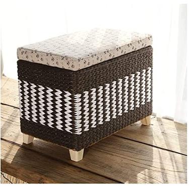 Imagem de SENNIAN Banqueta de armazenamento de banquinho, banco acolchoado de vime, banco acolchoado de vime, banco de vime, assento de vime, trocador de sapatos para quarto, sala de estar, bancos de sofá com