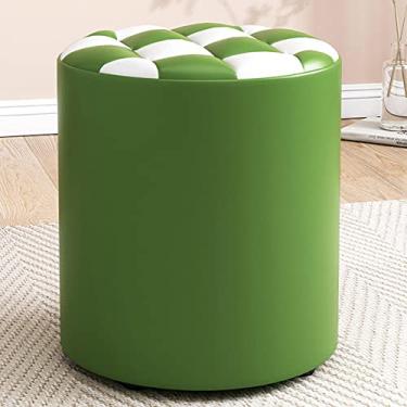 Imagem de Banqueta redonda para pés de couro, banco para mudança de calçado, para sala de estar, para quarto, verde e branco - 31 x 35 cm