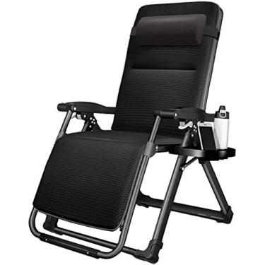 Imagem de Espreguiçadeira de jardim, cadeira dobrável de gravidade zero com suporte de copo e almofada, reclinável ajustável para terraço, jardim, gramado, deck, suporta 200 libras (cor, preto), preta