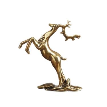 Imagem de Estátua em miniatura de cervo sika de latão, escultura de veado da sorte realista de metal para decoração de mesa Bonsai para casa micro paisagem Decr acessórios