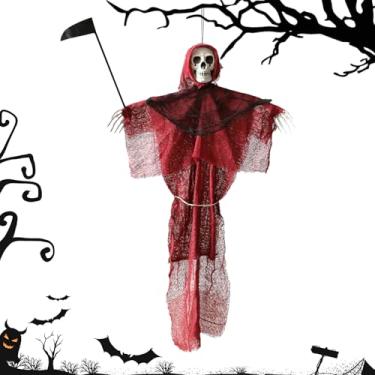 Imagem de Decorações de fantasma de Halloween, enfeites de árvore de Halloween, ornamentos de foice assustadores para cornija de mesa sala de aula varanda jardim pátio janela quarto quintal cozinha porta