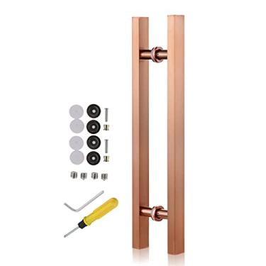 Imagem de Maçaneta de porta de celeiro moderna, puxadores de porta de aço inoxidável elegantes com encaixes, ferragens de porta de vidro deslizante exterior interior para porta traseira (comprimento ouro rosa