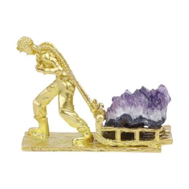 Imagem de Wswqop Estátua da estátua metal estatueta de aniversário decoração de escultura colecionável Ornamento de mesa de mesa para lareira de gabinete de mesa, Puxando Carrinho