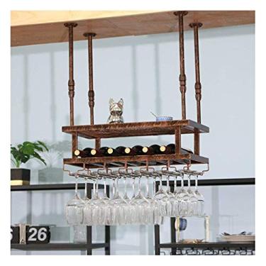 Imagem de ZJYWMM Suporte para copos domésticos, rack de vinho pendurado, rack de copos suspenso, moderno e simples, rack de vidro de vinho europeu, rack pendurado de cabeça para baixo (cor: marrom, tamanho: 100