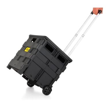 Imagem de Carrinho de Transporte Dobrável com Tampa e Rodas, Caixa Organizadora Reforçada com Alça Telescópica