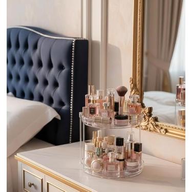 Imagem de Organizador de mesa giratória Susan transparente de 2 camadas para cozinha – Suporte giratório de temperos de 360° para armário ou bancada, bandeja de armazenamento de acrílico transparente para