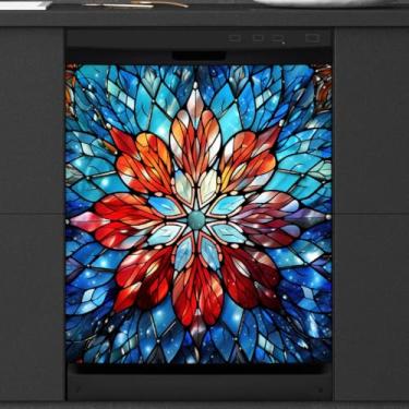 Imagem de Capa magnética para lava-louças de vidro de poinsétia de Natal, capas magnéticas para decoração de lava-louças, capa magnética para porta de geladeira, decalque de geladeira para cozinha